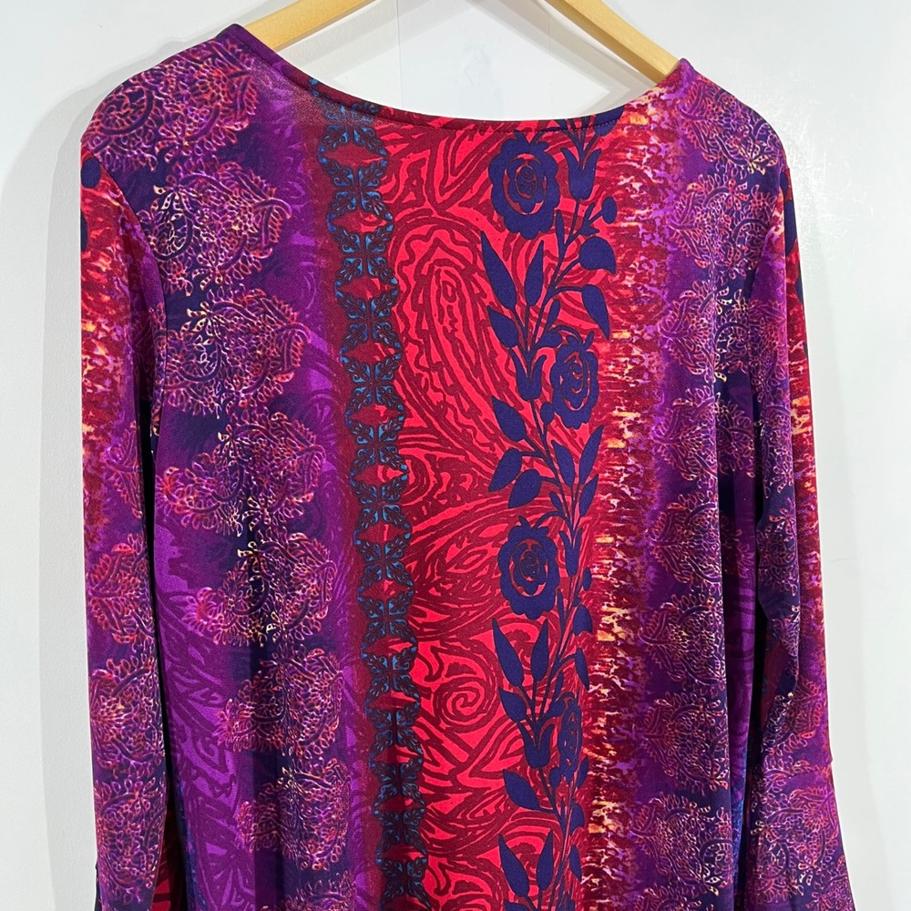 Bob Mackie Artsy Boho Lagenlook Floral Paisley Long Sleeve Top Womens Large - Picture 4 of 9